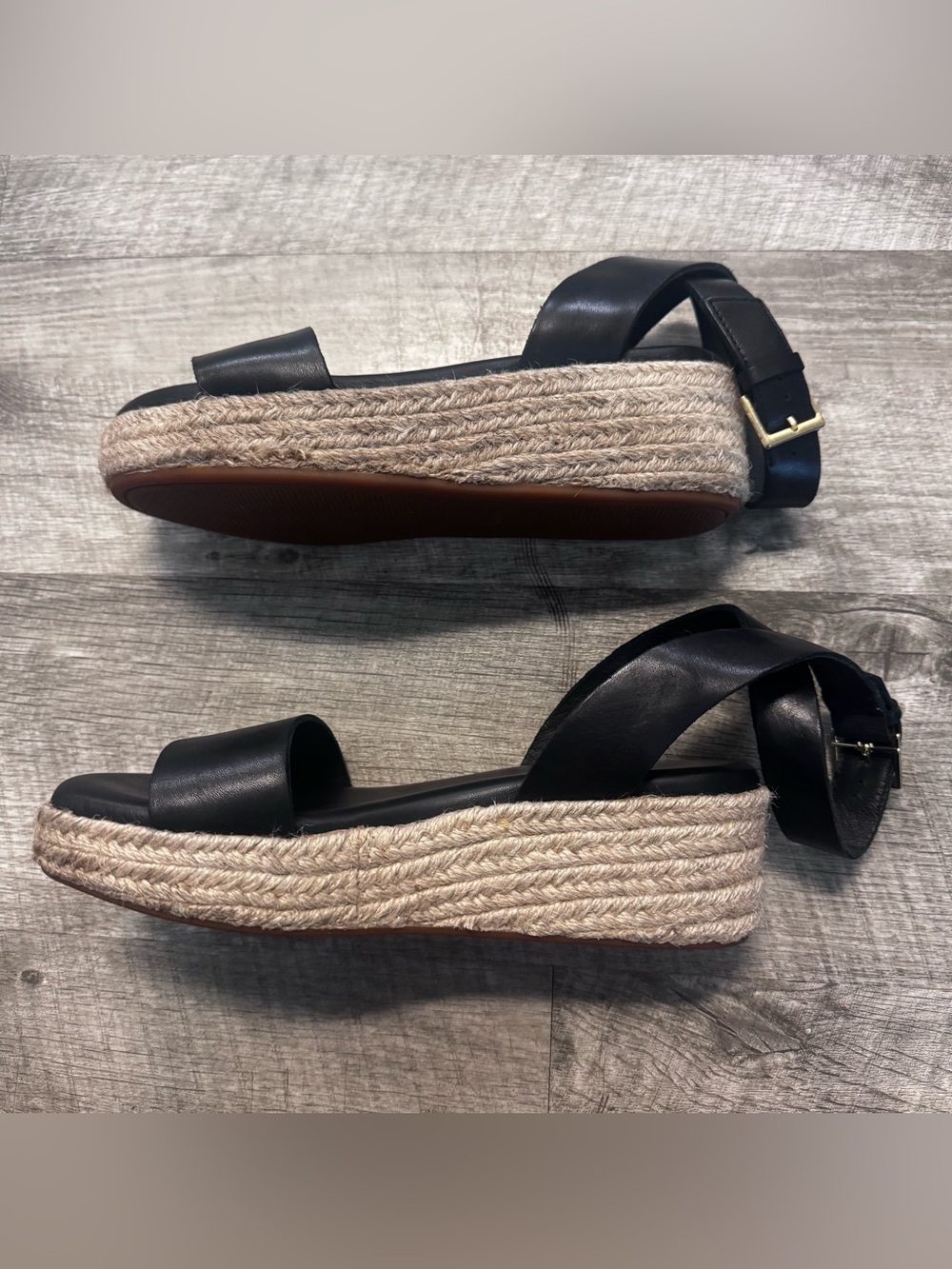 Clarks Kimmei Ivy Wedge Black Leather Espadrilles Sandal Womens Sz. 6 - Picture 5 of 11